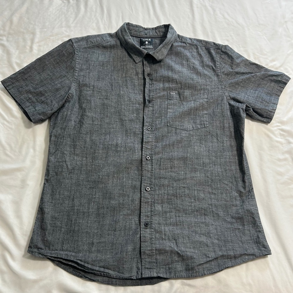 Hurley Mens XL Gray Short Sleeve Button Down Shirt Cotton Casual E3775-00